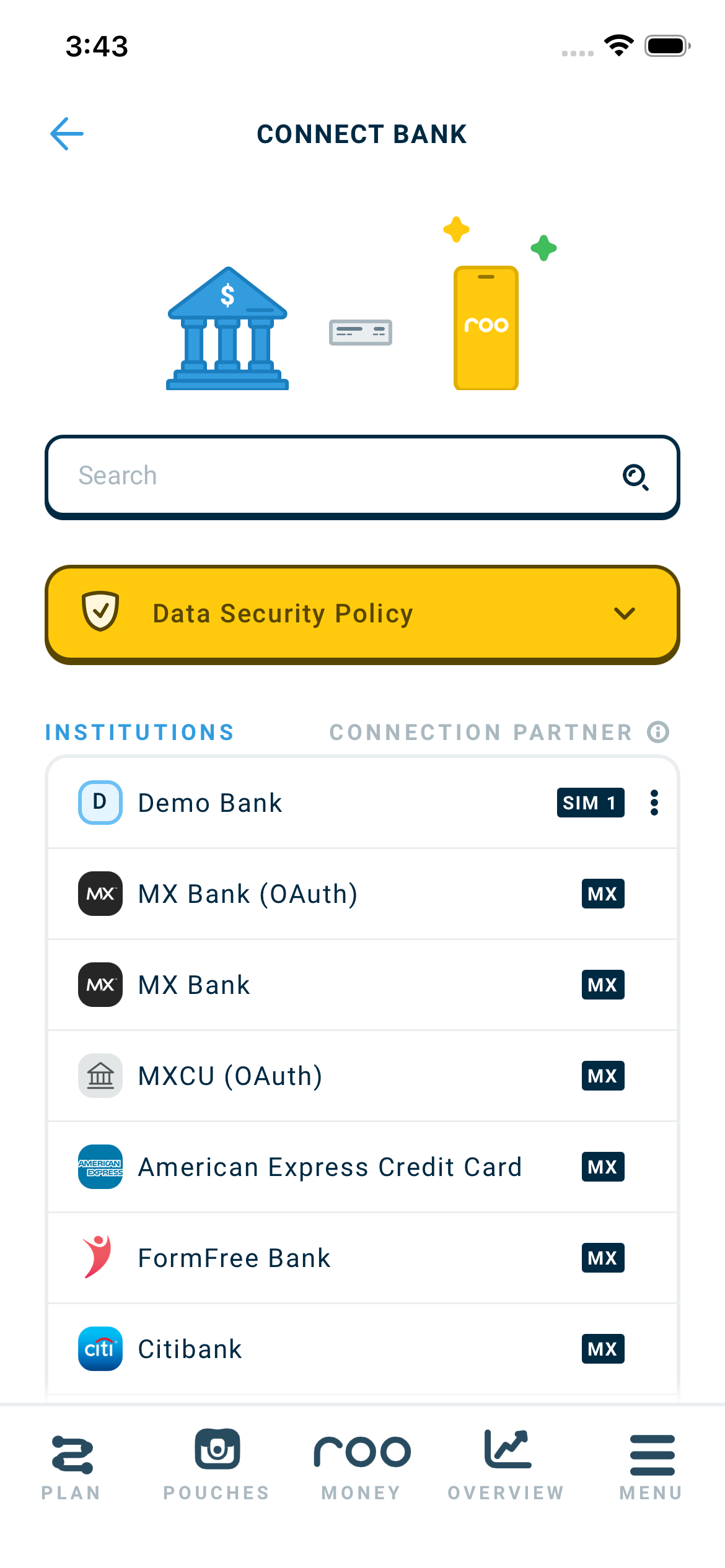 Connect Bank Screen